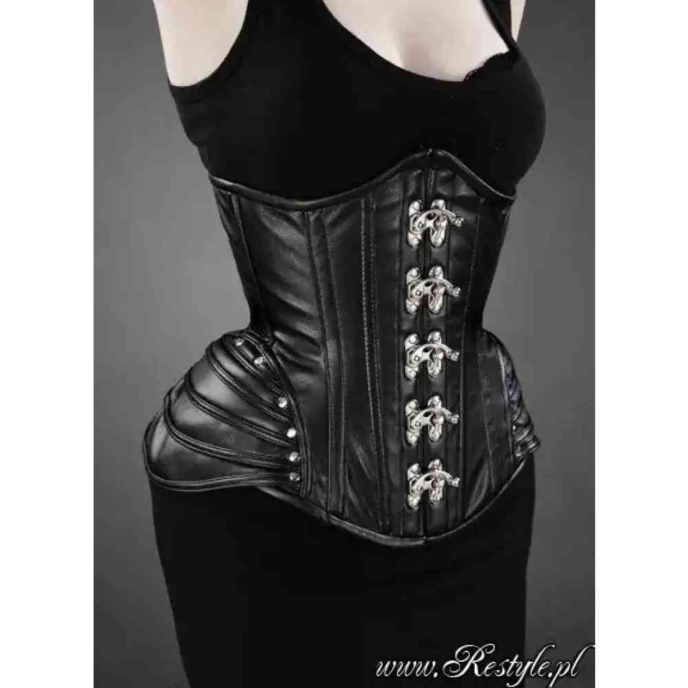 Restyle - Armor Gothic Faux Leather Hourglass Corset sous la poitrine - Noir